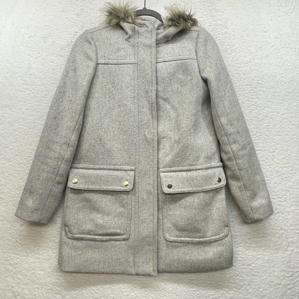 J Crew Coat Womens 00 Gray Chateau Parka Italian Wool Classic Minimalist Preppy